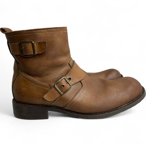 Alfani Brown Leather Square Toe Ankle Harness Biker Motorcycle Boots Men's 11.5 - Picture 2 of 13